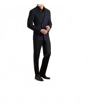 Zanella Devon Flat Front Super 110S Wool Serge Trouser - Black