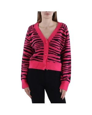 English Factory Animal Print Button-Down Cardigan Sweater - Red