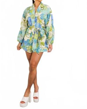 SurelyMine Garden Muse Belted Romper - Blue