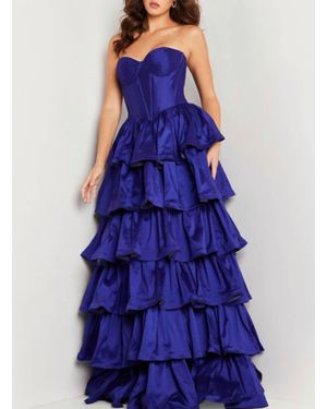 Jovani Strapless Ruffle Skirt Gown - Blue