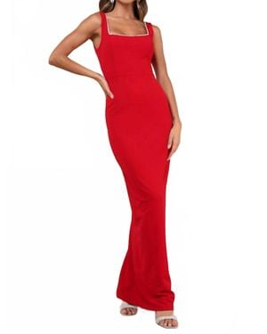 Lulus Timeless Poise Rhinestone Squareneck Dress - Red