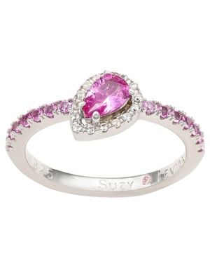 Suzy Levian Sterling & Sapphire Pear Shape Petite Ring - Pink