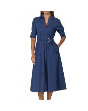 LUSANA Connie Embroidered Poplin Shirt Midi Dress - Blue
