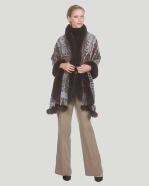 Gorski Paisley Print Cashmere Stole With Fox Trim - Brown