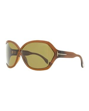 Tom Ford Sunglasses Geometric Full Rim, Shiny Dark Frame And Lens Ft042748J - Brown