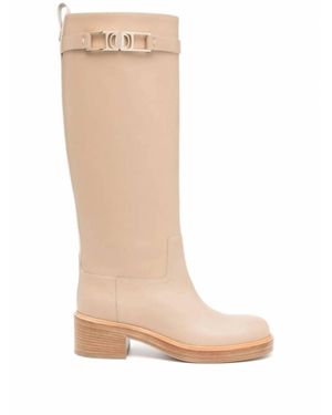 Ferragamo Ornament Square Gancini Boot - White