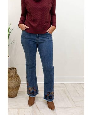 Gigi's Boutique Flare Leg Stretch Denim Pant With Embroidery - Blue