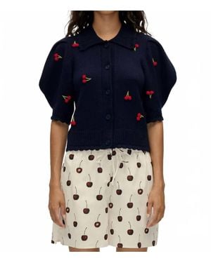 Stine Goya Bobble Knit Polo Cardigan - Blue