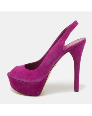 Brian Atwood Suede Peep Toe Platform Slingback Sandals - Purple
