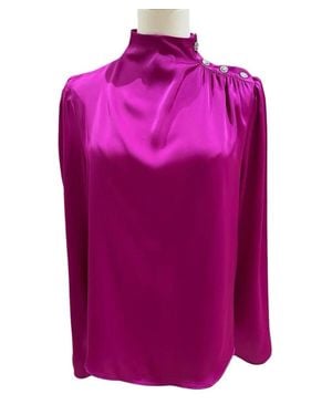 Joie High Neck Satin Rhinestone Bling Buttons Top - Purple