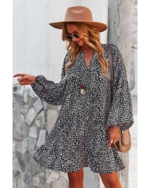 TRUEDAMES V Neck Polka Dot Tunic Dress - Gray