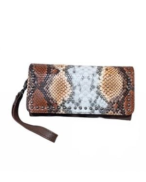 Angel Ranch Studded Python Clutch - Metallic