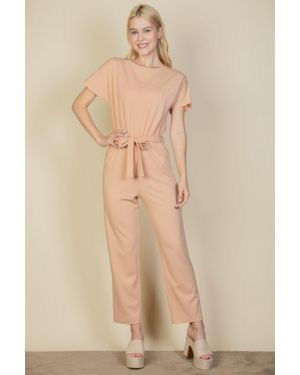 TRUEDAMES Tie Waist Relaxed Jumpsuit - Natural