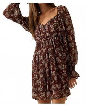 Promesa Blooming Fields Floral Chiffon Peasant Mini Dress - Brown