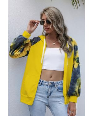 TRUEDAMES Tie Dye Full Zip Front Open Loose Hoodie - Yellow