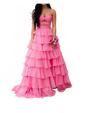 Amarra Strapless Fun Tiered Skirt Prom Dress - Pink