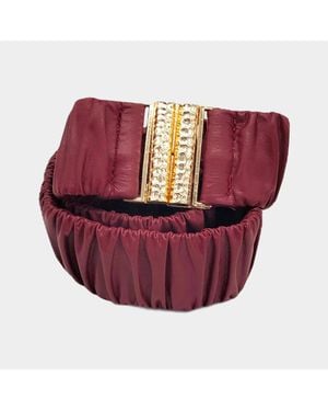 Fashnzfab Solid Pleated Faux Leather Scrunch Stretch Elastic Belt - Red