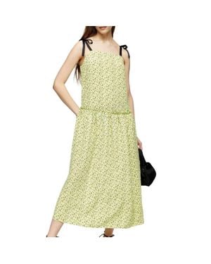 TOPSHOP Floral Print Sleeveless Midi Dress - Green