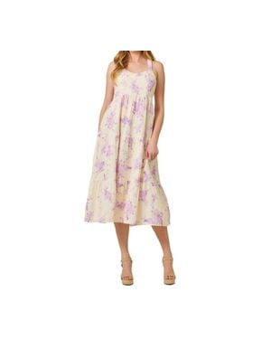 Mystree Floral Tiered Midi Dress - Pink