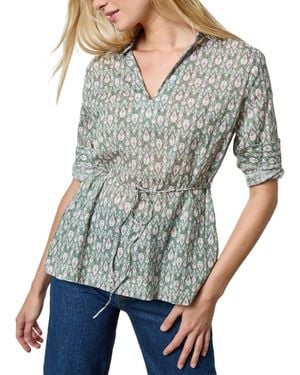 Lilla P Collared Split Neck Top - Gray