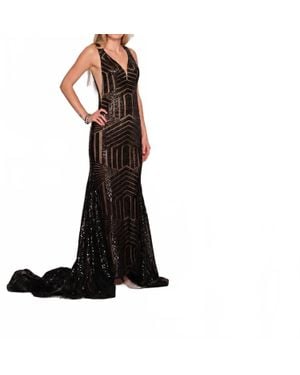 Dave & Johnny Long Evening Dress - Black
