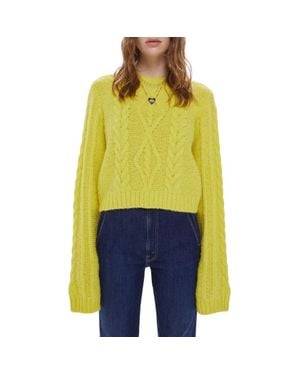 Mother Extended Sleeve Crop Cable Sweater - Yellow
