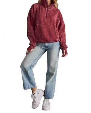 Panache Cropped Quarter Zip Sweatshirt - Red