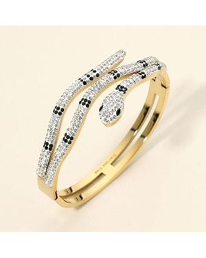 Fashnzfab Stainless Steel Rhinestone Pave Wrap Snake Hinged Bangle Bracelet - Metallic