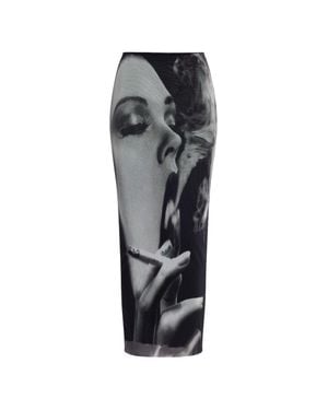 Jean Paul Gaultier High-Waisted Photographic Print Fitted Midi Skirt - Gray