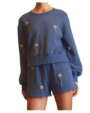 Main Strip Jaydeen Rhinestone Embellished Sweatshirt Top & Short Set - Blue