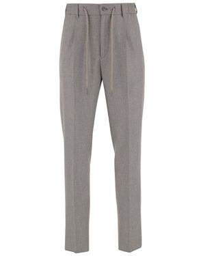 Tagliatore Tailored Dove Virgin Wool Pants With Adjustable Waistband - Gray