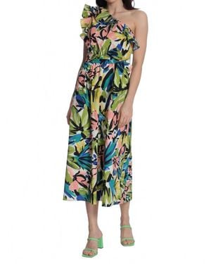 Donna Morgan Floral One Shoulder Midi Dress - Green