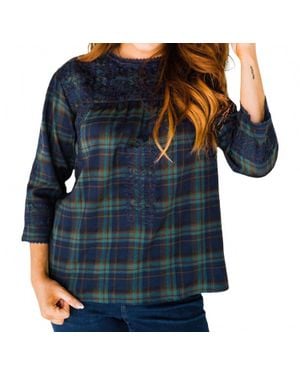 Layerz Clothing Plaid Embroidered Top - Blue