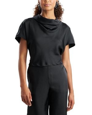 Natori Silk Twill Cowl Neck Top - Black