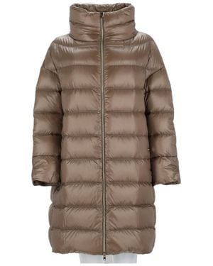 Herno Matilde Padded High Collar Polyamide Down Coat - Natural