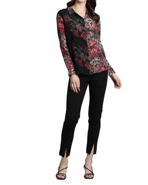 Apny Mixed Media Floral Button Front Shirt - Black