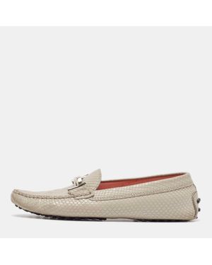 Tod's Textured Leather Double T Buckle Loafers - White