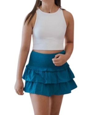 Day + Moon Smocked Waist Ruffle Skort - Blue