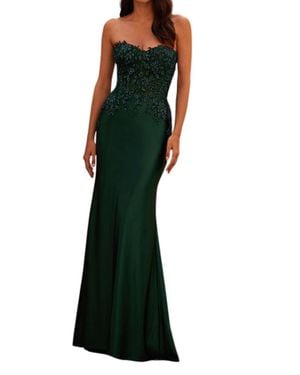 La Femme Satin Fitted Prom Dress - Green