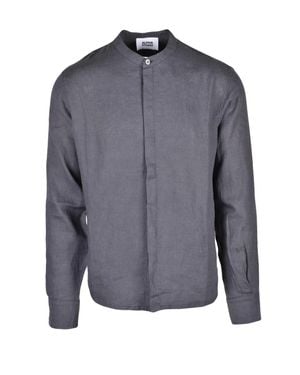 Alpha Studio Linen Mandarin Collar Shirt - Blue