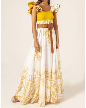 Masavi Leafs Shoulder Ruffle Dress - Metallic