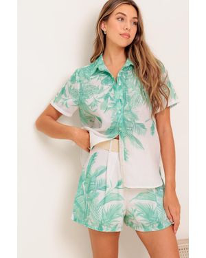 TRUEDAMES Garden Light Woven Top And Short Set - Green