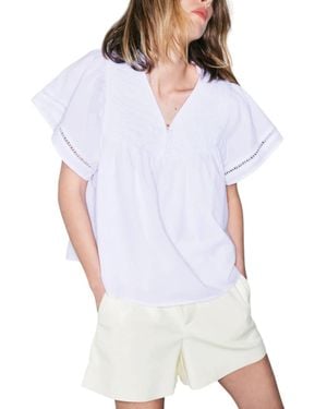 Melissa Nepton Emily Stitched Flutter Sleeve Blouse - White