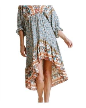 Umgee Mixed Print Bohemian Midi Dress - Blue