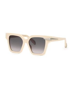 Roberto Cavalli Sunglasses Square Full Rim, Cream Frame And Gradient Lens Src002S09X7 - Metallic