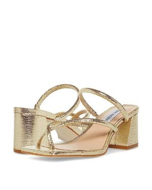 Steve Madden Effie Sandals Lizard Leather Block Heel Htat397 - Metallic