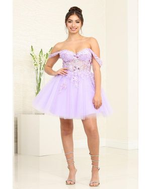 TRUEDAMES Floral Applique Glitter Hoco Dress - Pink