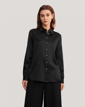 LILYSILK Classic Pearl Button Silk Shirt - Black