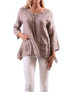 Gigi Moda Maira Linen Scoop Neck Top - Natural