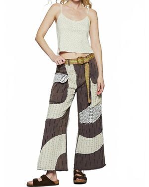 Pol Wavy Patchwork Printed Denim Pants - White